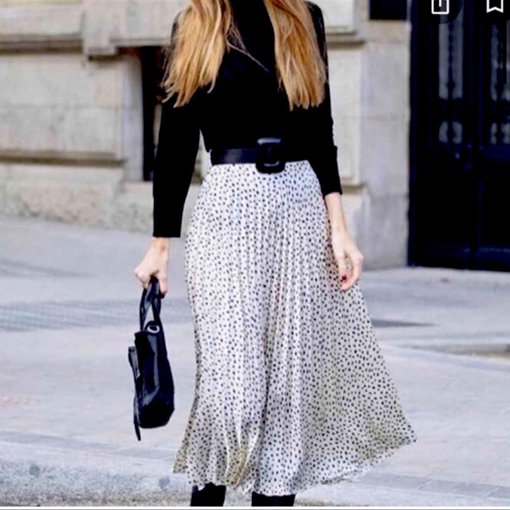 NWOT Zara pleated polka dot midi skirt